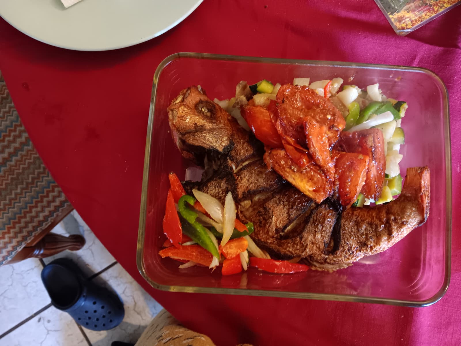 Whole Fried Fish with Roasted Vegetables